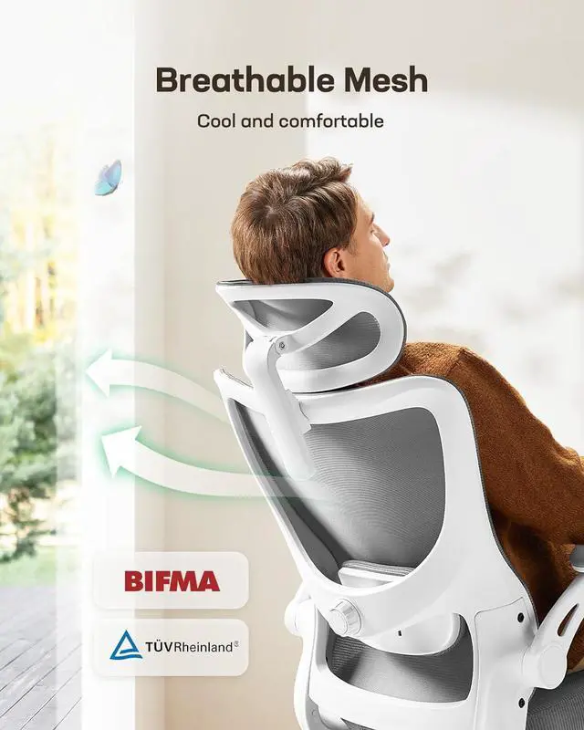 Alt view image 5 of 7 - Marsail Ergonomic Office Chair: Office Computer Desk Chair with High Back Mesh and Adjustable Lumbar Support Rolling Work Swivel Task Chairs with Wheel 3D Armrests and Headrest