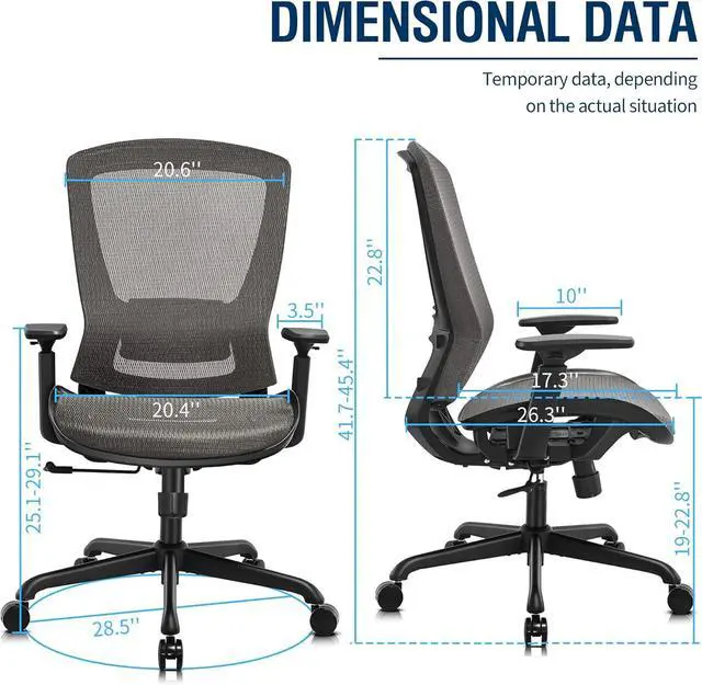 Alt view image 3 of 7 - Mesh Office Chair,Ergonomic Computer Desk Chair,Sturdy Task Chair- Adjustable Lumbar Support & Armrests,Tilt Function,Comfort Wide Seat,Swivel Home Office Chair (Grey)