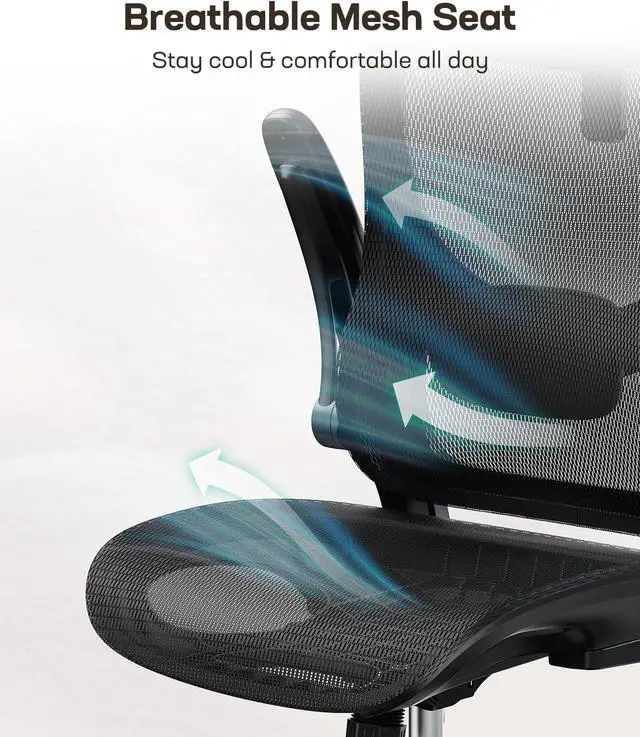 Alt view image 3 of 7 - Marsail Ergonomic Mesh Office Chair High Back Home Office Desk Chair with Adaptive Lumbar Support, 2D Headrest, 3D Flip-Up Armrests, Height Adjustable and Rocking Tilt for Home Office and Gaming
