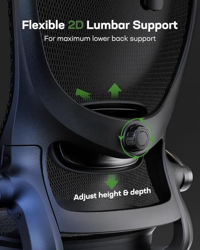 Alt view image 4 of 7 - Marsail Ergonomic Mesh Office Chair High Back Home Office Desk Chair with Adaptive Lumbar Support, 2D Headrest, 3D Flip-Up Armrests, Height Adjustable and Rocking Tilt for Home Office and Gaming