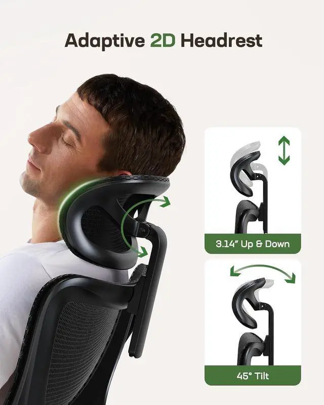 Alt view image 6 of 7 - Marsail Ergonomic Mesh Office Chair High Back Home Office Desk Chair with Adaptive Lumbar Support, 2D Headrest, 3D Flip-Up Armrests, Height Adjustable and Rocking Tilt for Home Office and Gaming