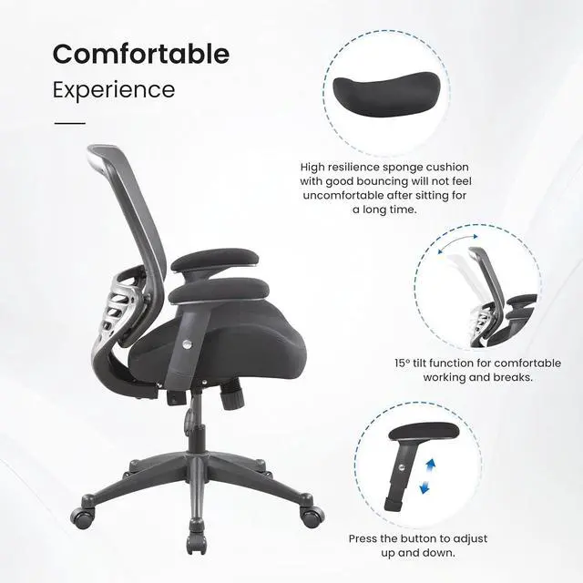 Alt view image 4 of 7 - BOLISS 400lbs Mesh Ergonomic Super Soft Wide Cushion Office Computer Desk Chair Adjustable Arms(Black)