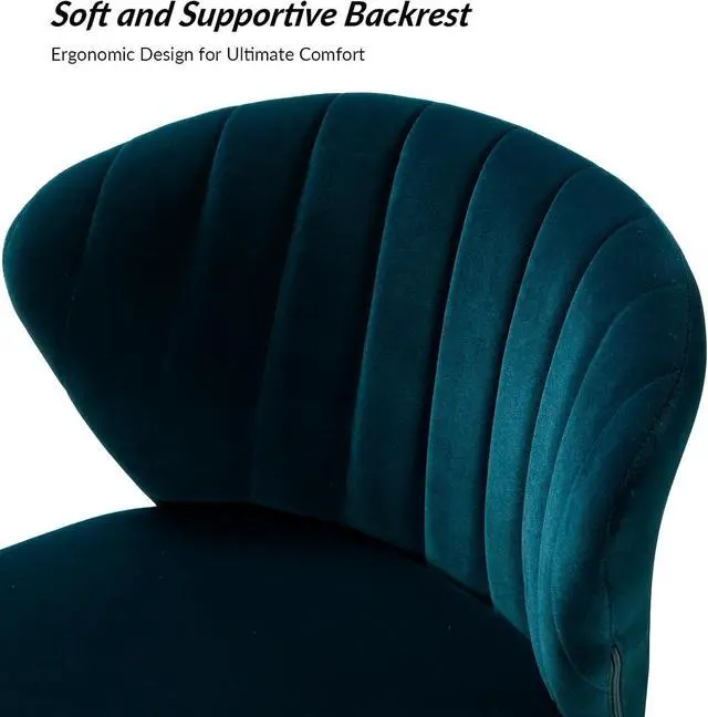 Alt view image 5 of 7 - HULALA HOME Home Office Desk Chair with Gold Wheels, Small Cute Vanity Chair with Back for Bedroom, Adjustable Rolling Task Work Seat for Women/Girls, Teal