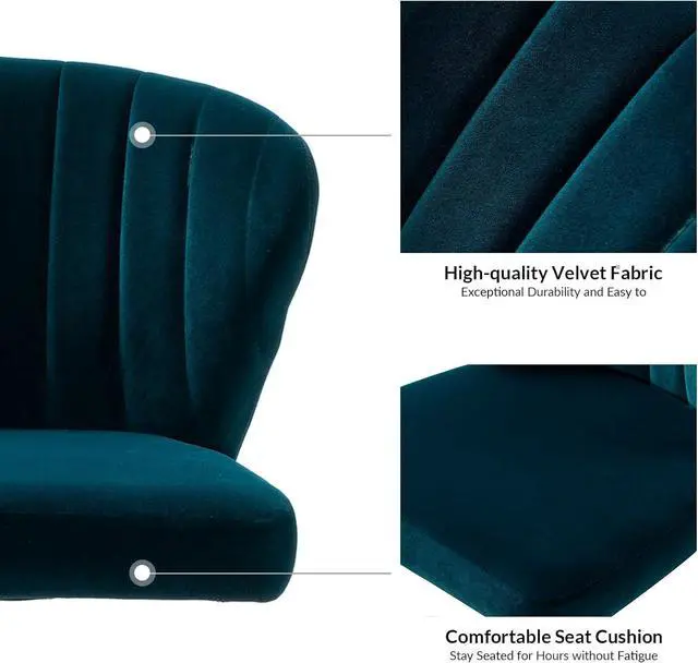 Alt view image 6 of 7 - HULALA HOME Home Office Desk Chair with Gold Wheels, Small Cute Vanity Chair with Back for Bedroom, Adjustable Rolling Task Work Seat for Women/Girls, Teal