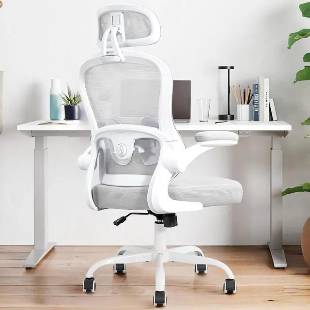 Main image of Ergonomic Office Chair,Ultra Thick Office Desk Chair with Adjustable Lumbar Support and Headrest,Spring Cushion,Rocking Function,Flip-up arms,Mesh Computer Chair for Home Office,Grey