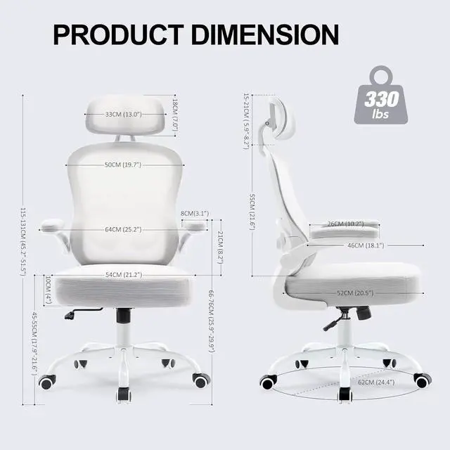 Alt view image 2 of 7 - Ergonomic Office Chair,Ultra Thick Office Desk Chair with Adjustable Lumbar Support and Headrest,Spring Cushion,Rocking Function,Flip-up arms,Mesh Computer Chair for Home Office,Grey