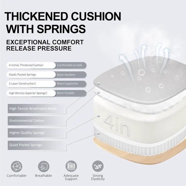 Alt view image 3 of 7 - Ergonomic Office Chair,Ultra Thick Office Desk Chair with Adjustable Lumbar Support and Headrest,Spring Cushion,Rocking Function,Flip-up arms,Mesh Computer Chair for Home Office,Grey