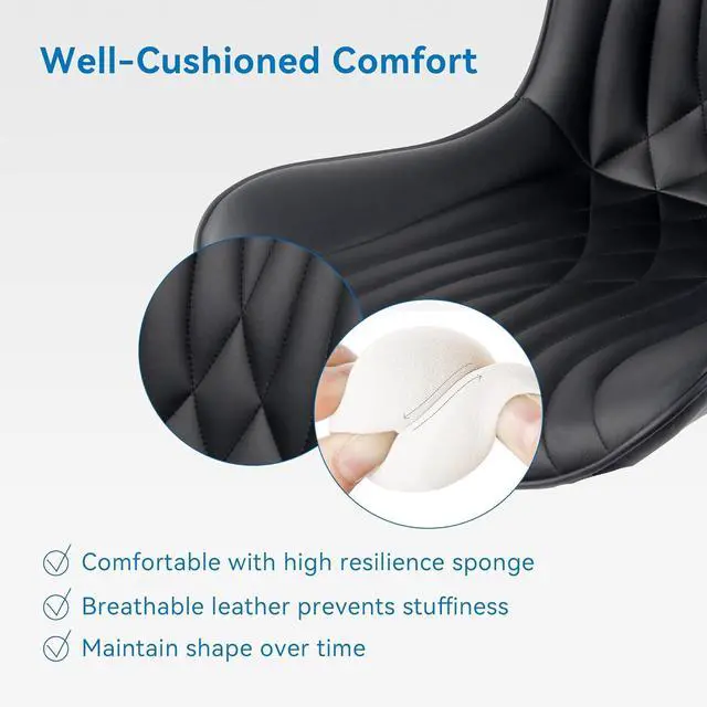 Alt view image 7 of 7 - YOUNIKE Office Chair, Armless Desk Chair with Wheels, Home Office Computer Task Chairs, Modern Faux Leather Padded Vanity Chair, Adjustable Swivel Rocking Chair with Back, Black