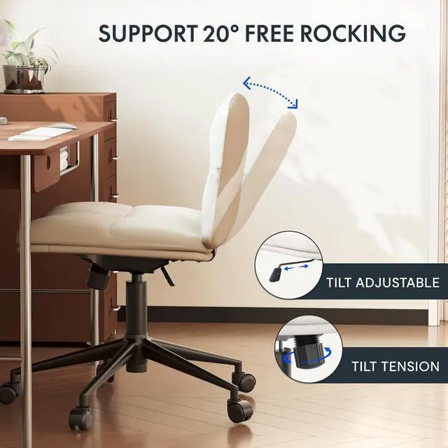 Alt view image 7 of 7 - FLEXISPOT Cross Legged Office Chair Armless Desk Chairs Comfy Wide Seat Criss Cross Chair with Wheels Vanity Chair for Living Room Bedroom Study Room(White Light Beige)