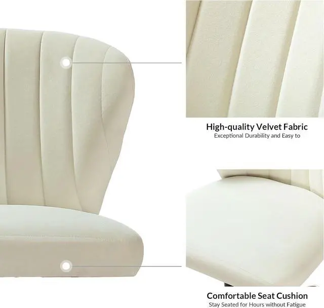 Alt view image 6 of 7 - HULALA HOME Home Office Desk Chair with Gold Wheels, Small Cute Vanity Chair with Back for Bedroom, Adjustable Rolling Task Work Seat for Women/Girls, Ivory