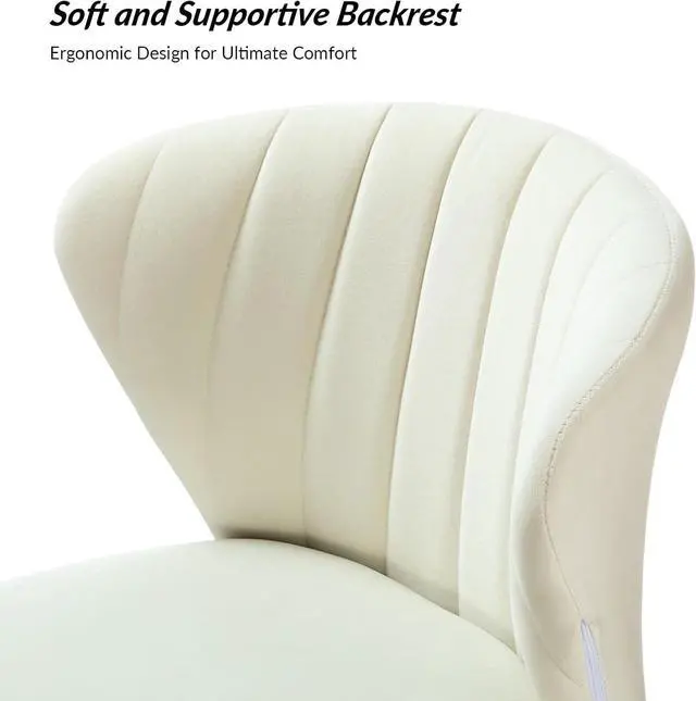 Alt view image 5 of 7 - HULALA HOME Home Office Desk Chair with Gold Wheels, Small Cute Vanity Chair with Back for Bedroom, Adjustable Rolling Task Work Seat for Women/Girls, Ivory