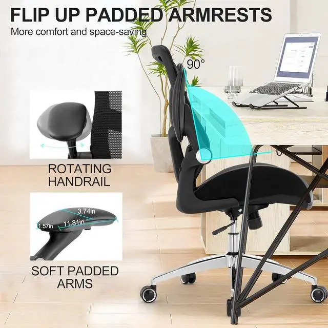 Alt view image 6 of 7 - Big and Tall Office Chair, 400lbs Ergonomic Desk Chair with Wide 3D Modeling Foam Seat Cushion Mesh Computer Chair with Lumbar Support, Heavy Duty Executive Task Chair for Home Office, Black