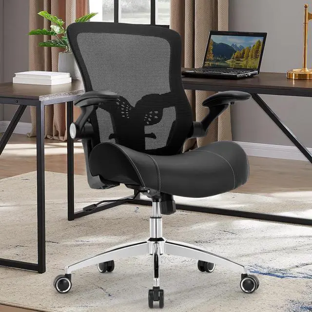 Alt view image 2 of 7 - Big and Tall Office Chair, 400lbs Ergonomic Desk Chair with Wide 3D Modeling Foam Seat Cushion Mesh Computer Chair with Lumbar Support, Heavy Duty Executive Task Chair for Home Office, Black