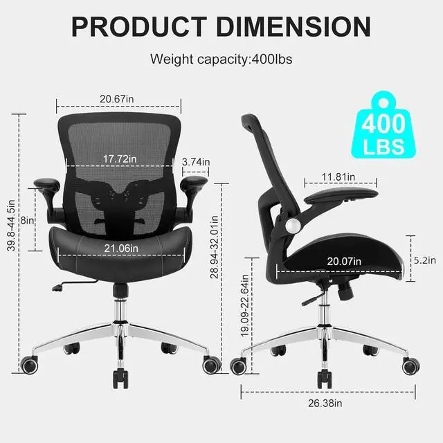 Alt view image 3 of 7 - Big and Tall Office Chair, 400lbs Ergonomic Desk Chair with Wide 3D Modeling Foam Seat Cushion Mesh Computer Chair with Lumbar Support, Heavy Duty Executive Task Chair for Home Office, Black