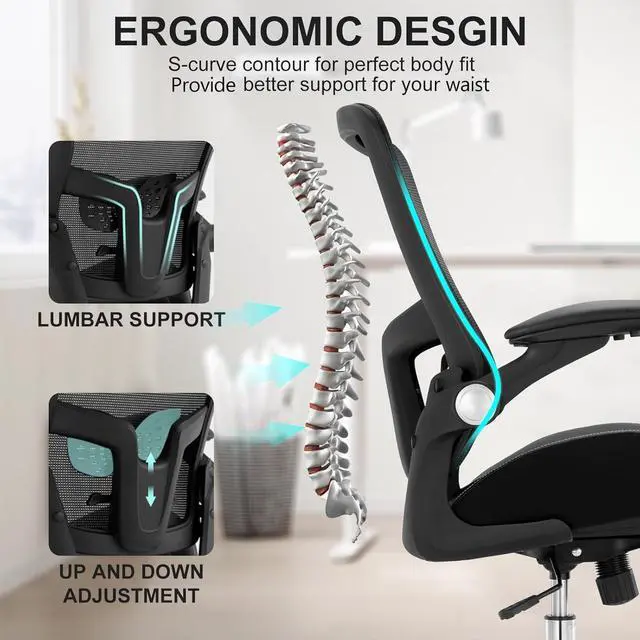 Alt view image 4 of 7 - Big and Tall Office Chair, 400lbs Ergonomic Desk Chair with Wide 3D Modeling Foam Seat Cushion Mesh Computer Chair with Lumbar Support, Heavy Duty Executive Task Chair for Home Office, Black