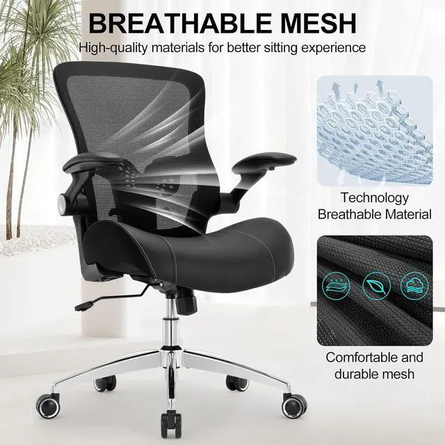 Alt view image 7 of 7 - Big and Tall Office Chair, 400lbs Ergonomic Desk Chair with Wide 3D Modeling Foam Seat Cushion Mesh Computer Chair with Lumbar Support, Heavy Duty Executive Task Chair for Home Office, Black