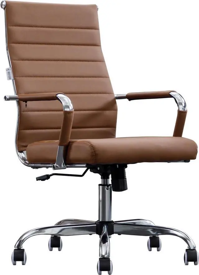 Main image of Home Office Chair Ribbed, Modern Leather Conference Room Chairs, High Back Executive Computer Chair, Ergonomic Office Desk Chair, Adjustable Swivel Chair with Arms (Brown)