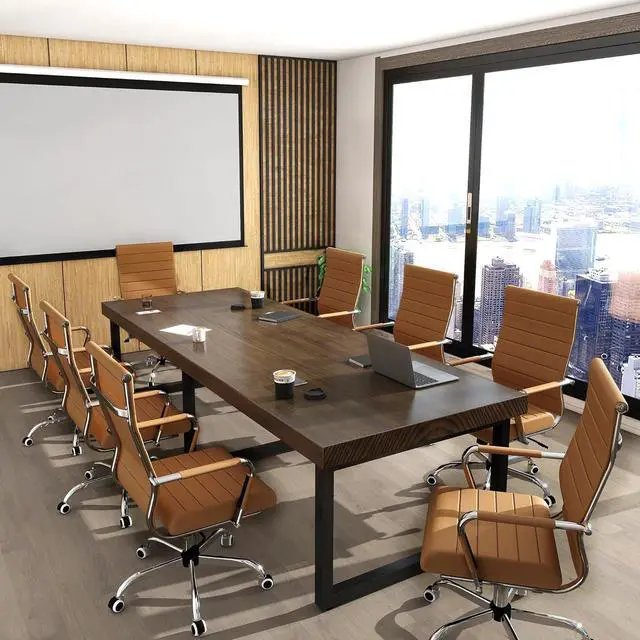 Alt view image 2 of 7 - Home Office Chair Ribbed, Modern Leather Conference Room Chairs, High Back Executive Computer Chair, Ergonomic Office Desk Chair, Adjustable Swivel Chair with Arms (Brown)