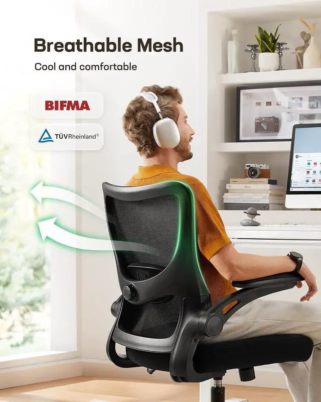 Alt view image 6 of 7 - Marsail Office Chair Ergonomic Desk Chair with 3 Ways PU Armrests and Adjustable Lumbar Support Breathable Mesh Computer Chair Executive Rolling Swivel Comfy Task Chair for Home Office Gaming