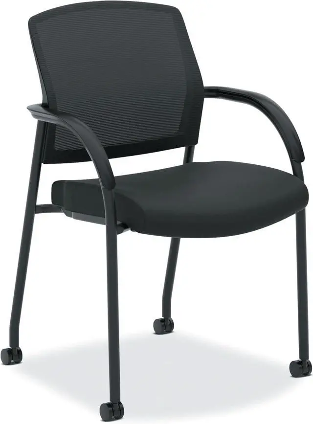 Main image of HON Lota Guest Chair, Black Scatter Side Chairs with Arms and Casters, Mesh Back, Fabric Seat, for Waiting Room, Lobby, Guests, Offices, Black