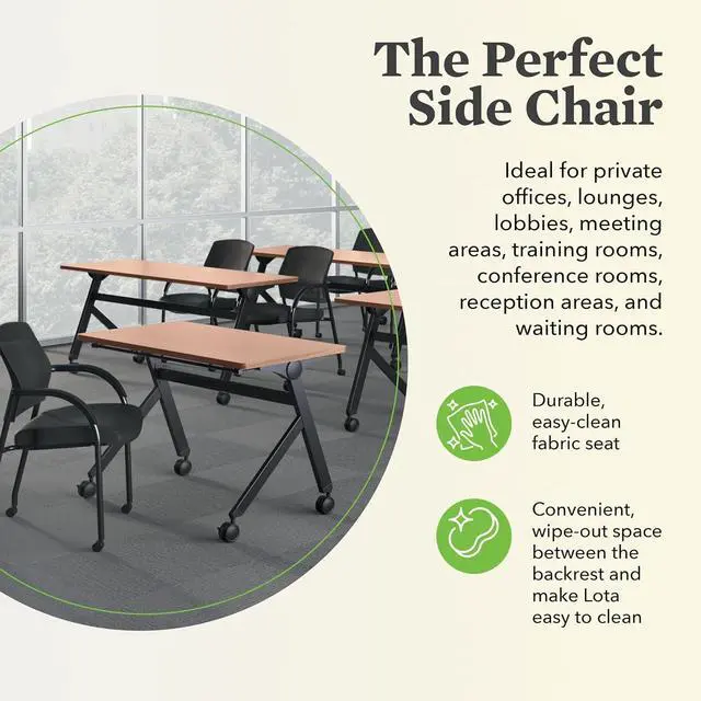 Alt view image 5 of 7 - HON Lota Guest Chair, Black Scatter Side Chairs with Arms and Casters, Mesh Back, Fabric Seat, for Waiting Room, Lobby, Guests, Offices, Black