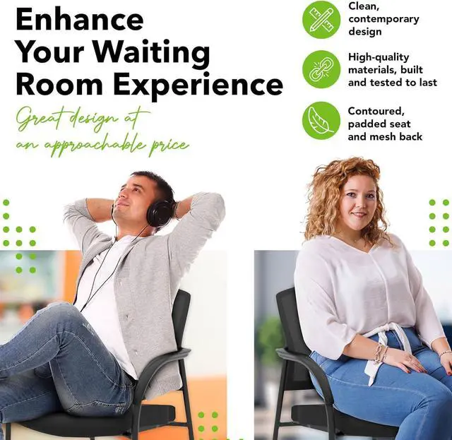 Alt view image 6 of 7 - HON Lota Guest Chair, Black Scatter Side Chairs with Arms and Casters, Mesh Back, Fabric Seat, for Waiting Room, Lobby, Guests, Offices, Black