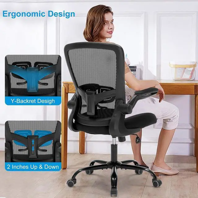 Alt view image 4 of 7 - Office Computer Desk ChairErgonomic Executive Office Chair with Mesh, Adjustable Lumbar Support, Swivel Rolling for Home, Bedroom, Study, Student, Adults, Black