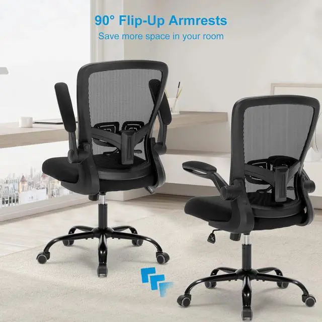 Alt view image 7 of 7 - Office Computer Desk ChairErgonomic Executive Office Chair with Mesh, Adjustable Lumbar Support, Swivel Rolling for Home, Bedroom, Study, Student, Adults, Black