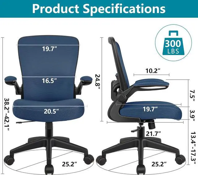 Alt view image 2 of 7 - FelixKing Office Chair, Ergonomic Desk Chair Breathable Mesh Chair with Adjustable High Back Lumbar Support Flip-up Armrests, Executive Rolling Swivel Comfy Task Computer Chair for Home Office