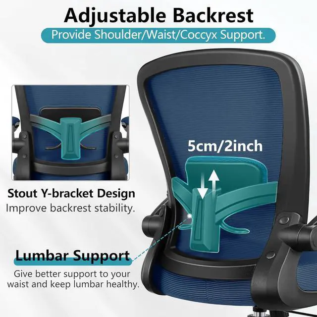 Alt view image 3 of 7 - FelixKing Office Chair, Ergonomic Desk Chair Breathable Mesh Chair with Adjustable High Back Lumbar Support Flip-up Armrests, Executive Rolling Swivel Comfy Task Computer Chair for Home Office