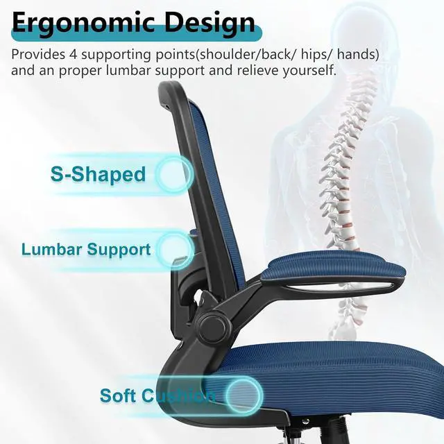 Alt view image 4 of 7 - FelixKing Office Chair, Ergonomic Desk Chair Breathable Mesh Chair with Adjustable High Back Lumbar Support Flip-up Armrests, Executive Rolling Swivel Comfy Task Computer Chair for Home Office