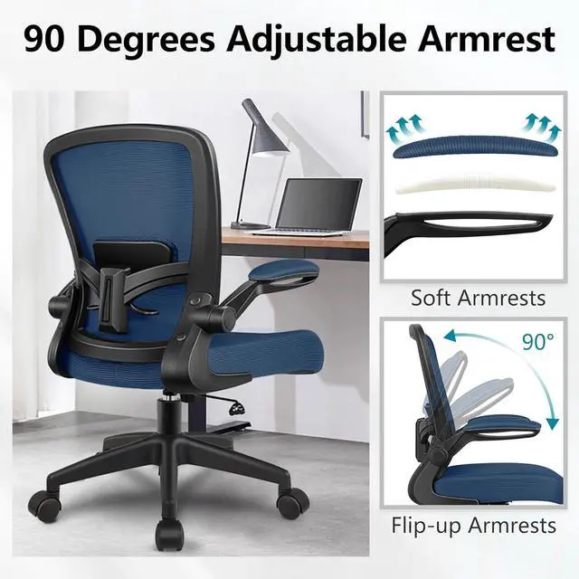 Alt view image 5 of 7 - FelixKing Office Chair, Ergonomic Desk Chair Breathable Mesh Chair with Adjustable High Back Lumbar Support Flip-up Armrests, Executive Rolling Swivel Comfy Task Computer Chair for Home Office