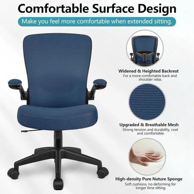 Alt view image 6 of 7 - FelixKing Office Chair, Ergonomic Desk Chair Breathable Mesh Chair with Adjustable High Back Lumbar Support Flip-up Armrests, Executive Rolling Swivel Comfy Task Computer Chair for Home Office
