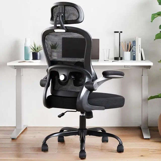 Main image of Ergonomic Office Chair,Ultra Thick Office Desk Chair with Adjustable Lumbar Support and Headrest,Spring Cushion,Rocking Function,Flip-up arms,Mesh Computer Chair for Home Office,Black