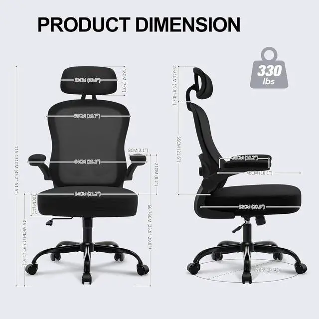 Alt view image 2 of 7 - Ergonomic Office Chair,Ultra Thick Office Desk Chair with Adjustable Lumbar Support and Headrest,Spring Cushion,Rocking Function,Flip-up arms,Mesh Computer Chair for Home Office,Black