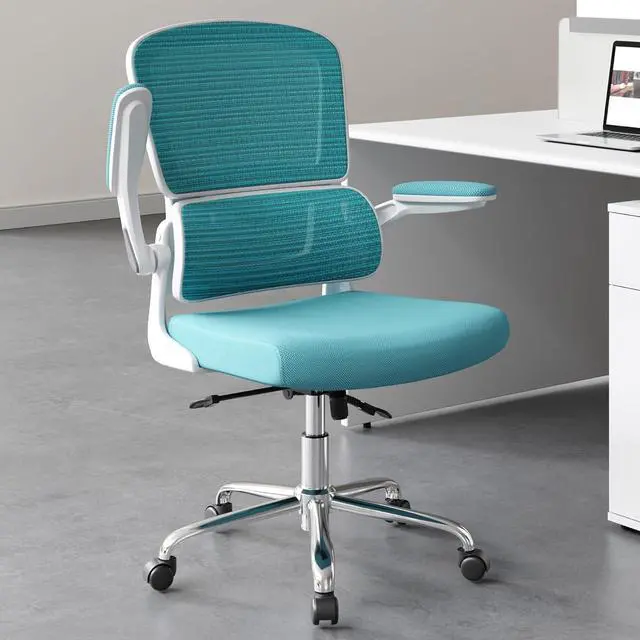Main image of Blue Office Chair, Ergonomic Desk Chair - Thick Cushion Adjustable Height Computer Chair with Lumbar Support and Flip-up Armrests, Home Office Desk Chairs, Swivel Executive Task Chair