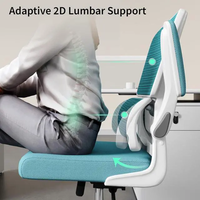 Alt view image 4 of 7 - Blue Office Chair, Ergonomic Desk Chair - Thick Cushion Adjustable Height Computer Chair with Lumbar Support and Flip-up Armrests, Home Office Desk Chairs, Swivel Executive Task Chair