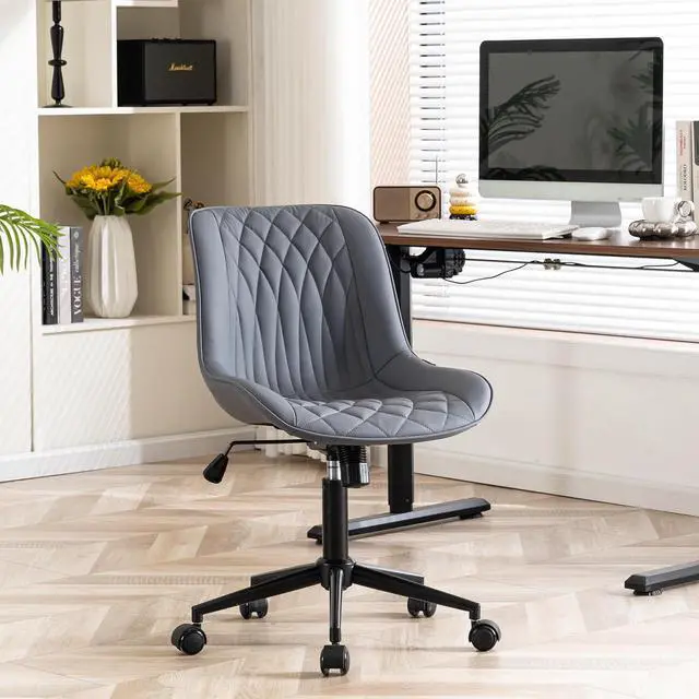 Main image of YOUNIKE Ergonomic Home Office Desk Chair Comfy Small Criss Cross Chair with Wheels Swivel Adjustable Modern Vanity Chair with Back Armless Cute Leather Upholstered Rolling Task Chair Dusty Blue