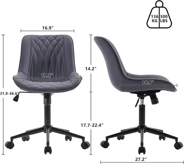 Alt view image 2 of 7 - YOUNIKE Ergonomic Home Office Desk Chair Comfy Small Criss Cross Chair with Wheels Swivel Adjustable Modern Vanity Chair with Back Armless Cute Leather Upholstered Rolling Task Chair Dusty Blue