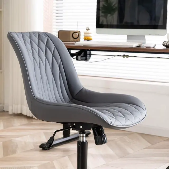 Alt view image 3 of 7 - YOUNIKE Ergonomic Home Office Desk Chair Comfy Small Criss Cross Chair with Wheels Swivel Adjustable Modern Vanity Chair with Back Armless Cute Leather Upholstered Rolling Task Chair Dusty Blue