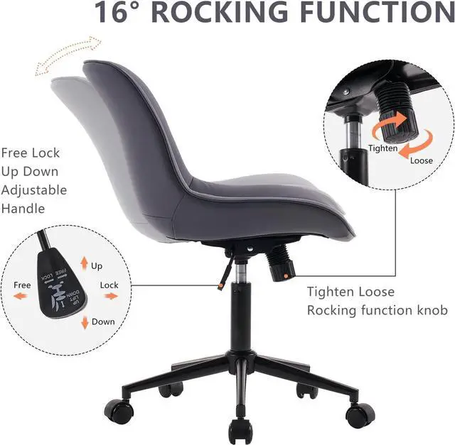 Alt view image 4 of 7 - YOUNIKE Ergonomic Home Office Desk Chair Comfy Small Criss Cross Chair with Wheels Swivel Adjustable Modern Vanity Chair with Back Armless Cute Leather Upholstered Rolling Task Chair Dusty Blue
