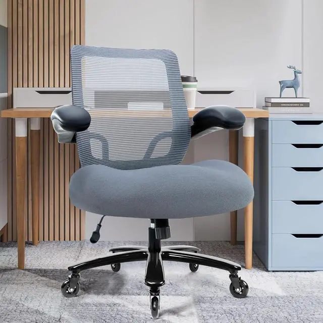 Alt view image 2 of 7 - 500lbs Big and Tall Office Chair - Heavy Duty Mesh Ergonomic Desk Chair, High Back Computer Chair - Flip-up Armrests, Wide Thick Seat Cushion, Quiet Wheels