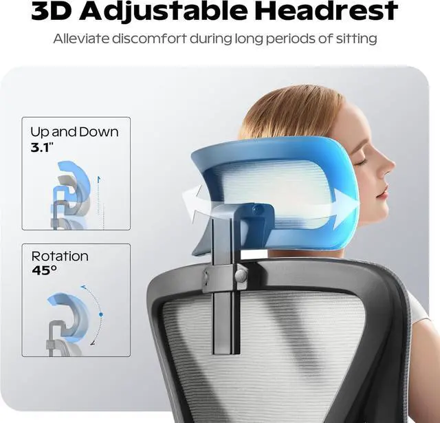 Alt view image 5 of 7 - Ergonomic Office Chair, Home Office Desk Chair with Headrest, High Back Mesh Chair with Flip-up Armrests, Comfy Desk Chair with Lumbar Support, Rolling Swivel Task Computer Chair for Home Office