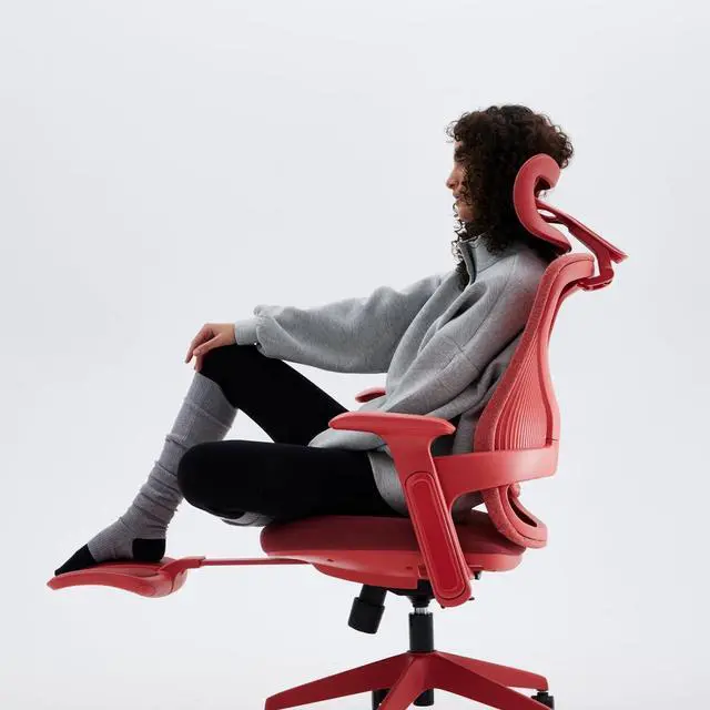 Alt view image 6 of 7 - Fashionable Office Chair, Aura Ergonomic High Back Home Desk Chair with Headrest and Footrest, Ergonomic High-Back Mesh Rolling Work Swivel Chairs with Wheels Adjustable Lumbar Support (Red)