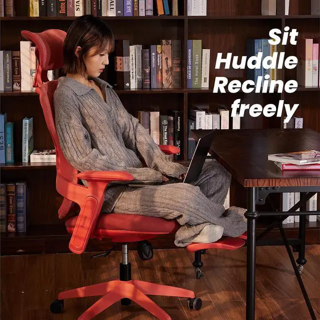 Alt view image 7 of 7 - Fashionable Office Chair, Aura Ergonomic High Back Home Desk Chair with Headrest and Footrest, Ergonomic High-Back Mesh Rolling Work Swivel Chairs with Wheels Adjustable Lumbar Support (Red)