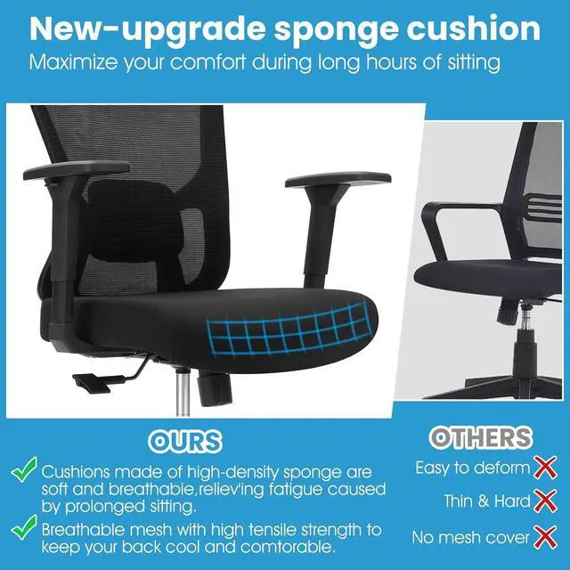 Alt view image 4 of 6 - Ergonomic Office Mesh Chair, High Back Swivel Comfty Desk Chairs- 3D Armrest Adjustable Lumbar Support Capacity 400lbs and Headrest Wide for Home & Office, Bedroom (Black)