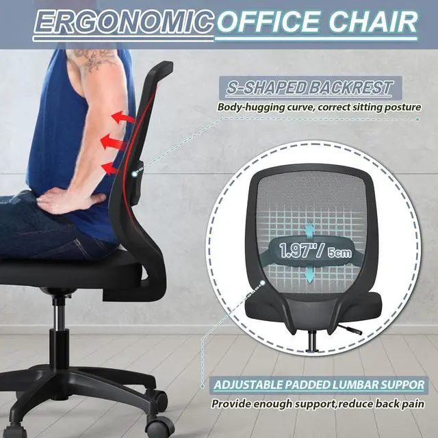 Alt view image 3 of 6 - Armless Mesh Ergonomic Desk Office Chair Without Arms for Computer Home Height Adjustable Lumbar Support for Small Spaces