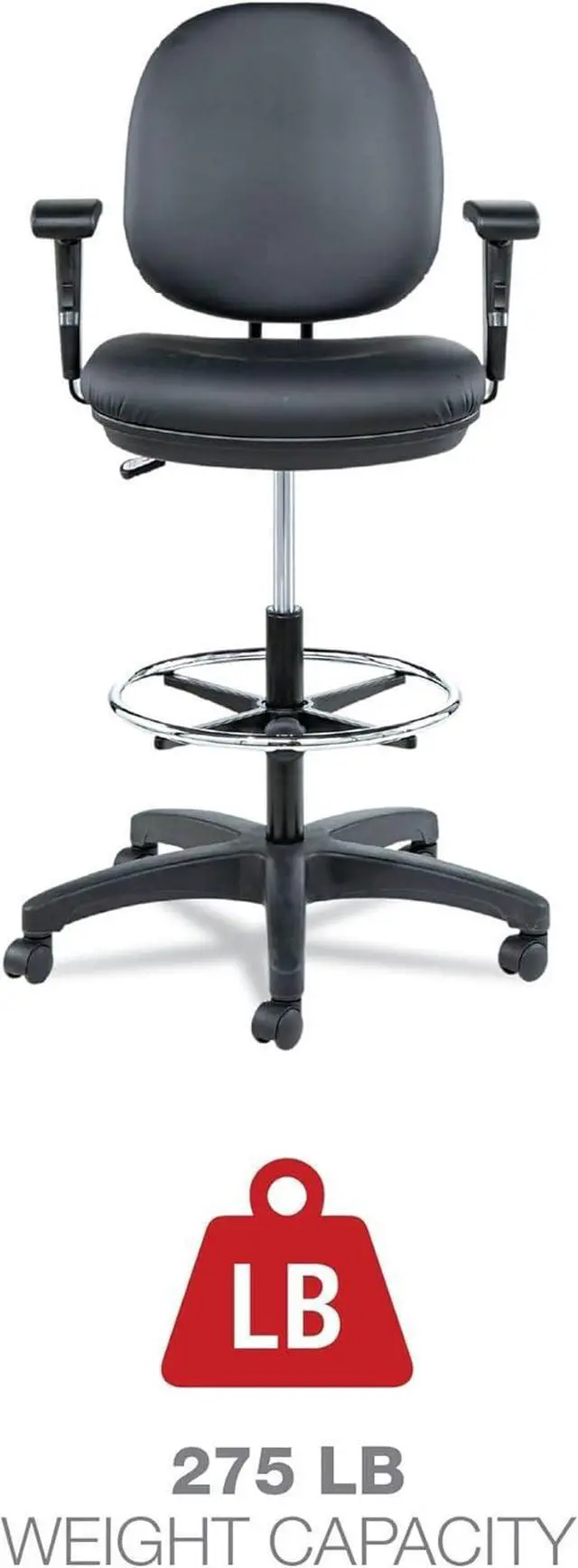 Alt view image 4 of 7 - Alera ALEIN4616 Interval Series 23.93 in. to 34.53 in. Seat Height Faux Leather Swivel Task Stool - Black