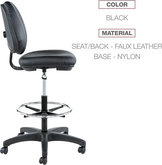Alt view image 3 of 7 - Alera ALEIN4616 Interval Series 23.93 in. to 34.53 in. Seat Height Faux Leather Swivel Task Stool - Black