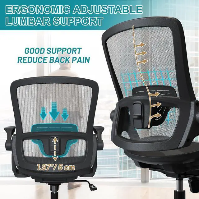 Alt view image 3 of 6 - Full Mesh Ergonomic Home Office Computer Desk Chair with Flip Up Arms Height Adjustable Swivel Wheels for Adult